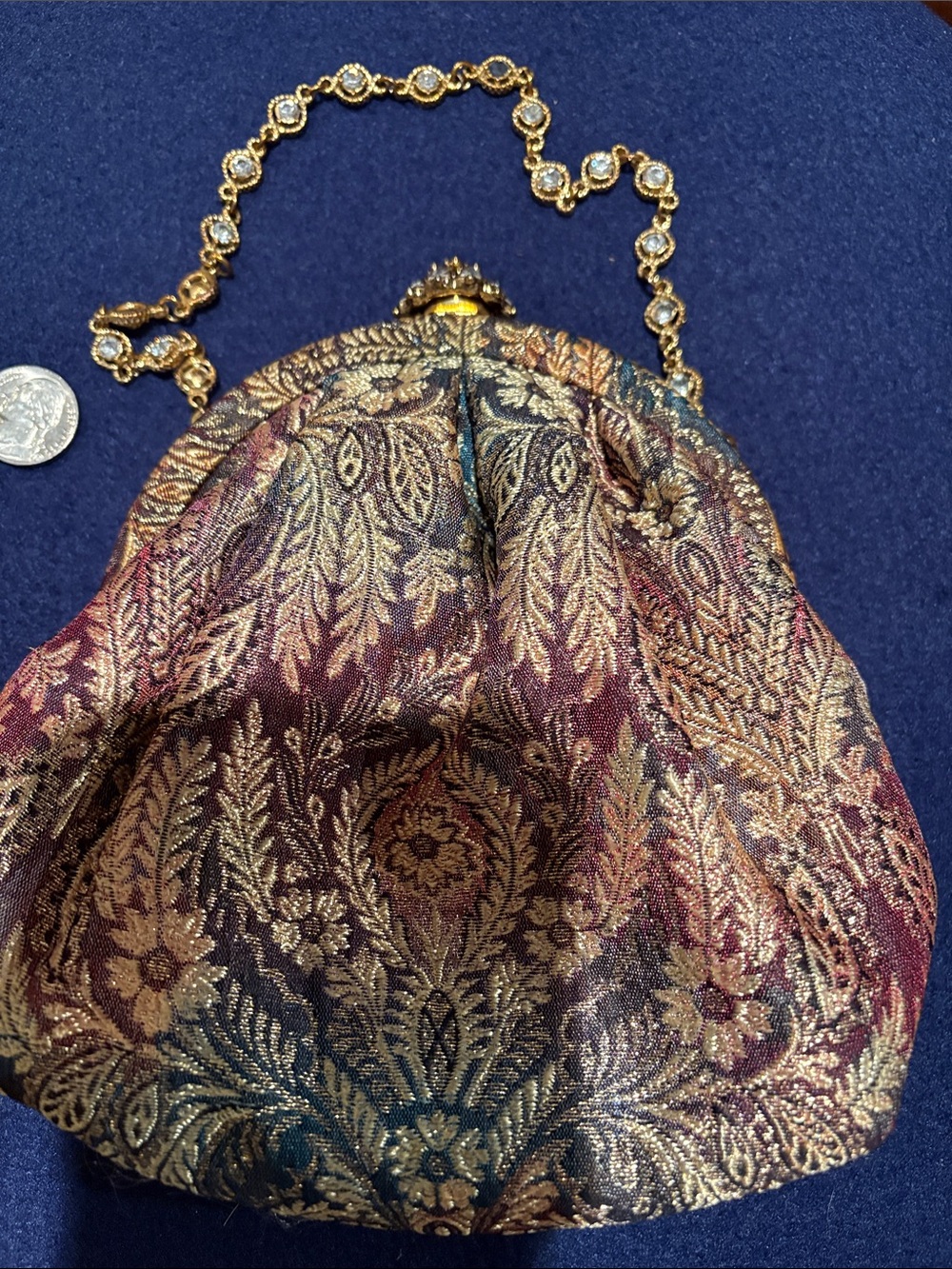 Gold-Tone Multicolor Brocade Evening Clutch with Chain Handle
